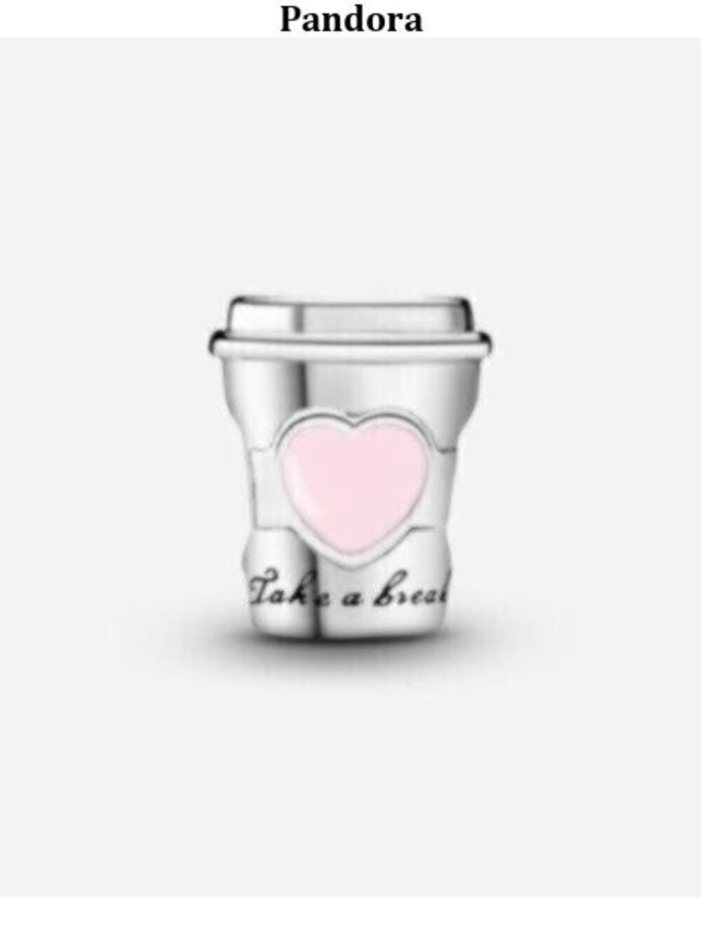 Pandora Silver Charm with Pink Heart Coffee Cup